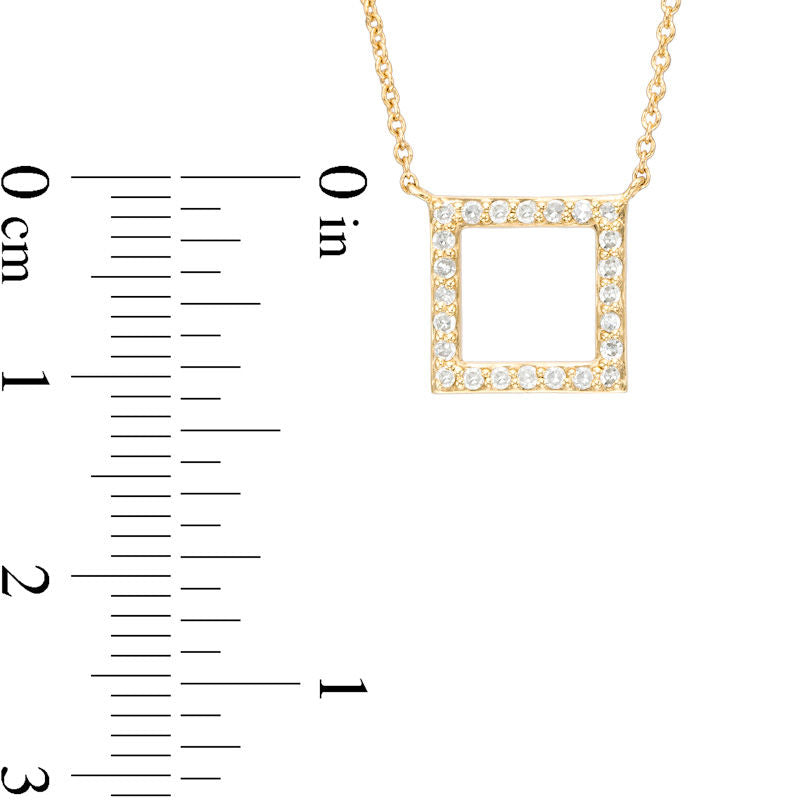0.13 CT. T.W. Natural Diamond Open Square Necklace in 10K Yellow Gold