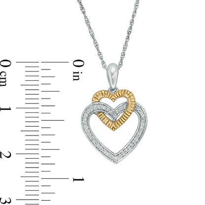 0.1 CT. T.W. Natural Diamond Double Heart Pendant in Sterling Silver and 10K Yellow Gold
