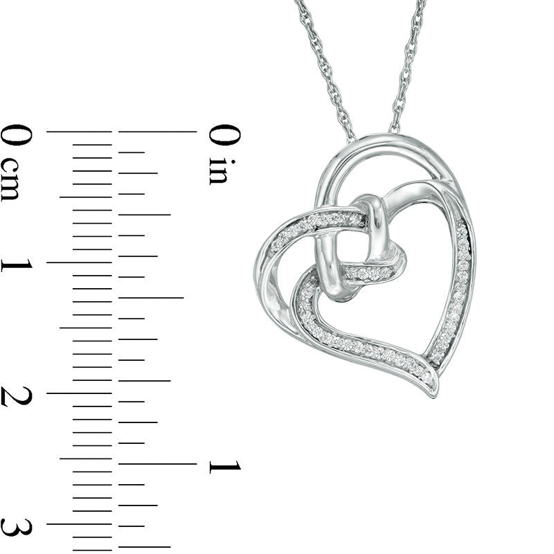 0.07 CT. T.W. Natural Diamond Love Knot Double Tilted Heart Pendant in Sterling Silver