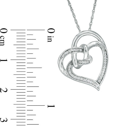 0.07 CT. T.W. Natural Diamond Love Knot Double Tilted Heart Pendant in Sterling Silver