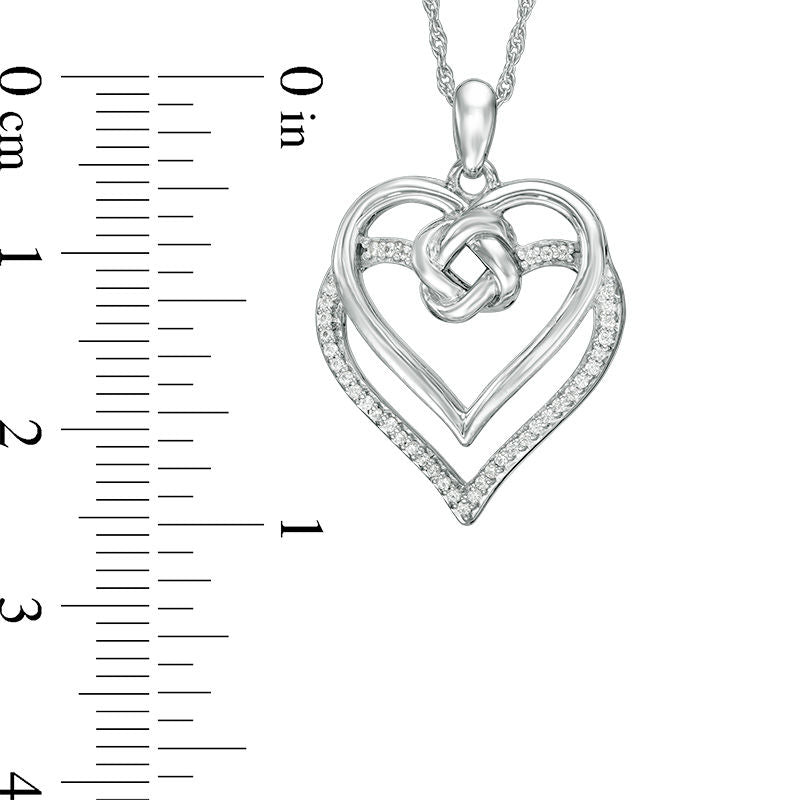 0.1 CT. T.W. Natural Diamond Love Knot Double Heart Pendant in Sterling Silver