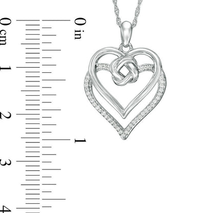 0.1 CT. T.W. Natural Diamond Love Knot Double Heart Pendant in Sterling Silver