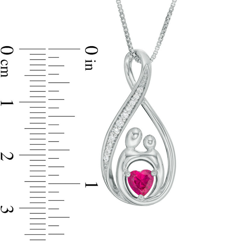 5.0mm Heart-Shaped Lab-Created Ruby and White Sapphire Infinity Motherly Love Pendant in Sterling Silver