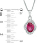 Oval Lab-Created Ruby and White Sapphire Swirl Frame Drop Pendant in Sterling Silver