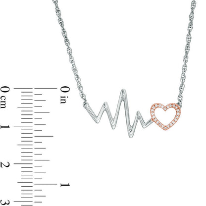 0.05 CT. T.W. Natural Diamond Heartbeat and Heart Necklace in Sterling Silver and 10K Rose Gold - 17"