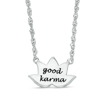 0.07 CT. T.W. Natural Diamond Lotus Flower with "good karma" Message Necklace in Sterling Silver - 17.5"