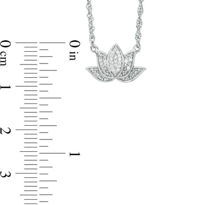 0.07 CT. T.W. Natural Diamond Lotus Flower with "good karma" Message Necklace in Sterling Silver - 17.5"