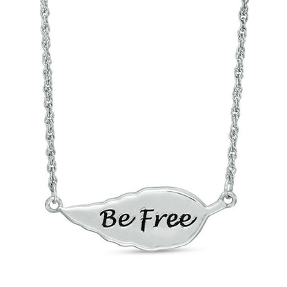 0.05 CT. T.W. Natural Diamond Feather "Be Free" Message Necklace in Sterling Silver - 17"