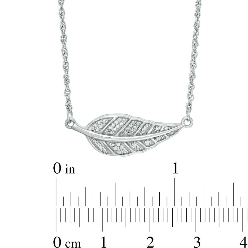 0.05 CT. T.W. Natural Diamond Feather "Be Free" Message Necklace in Sterling Silver - 17"