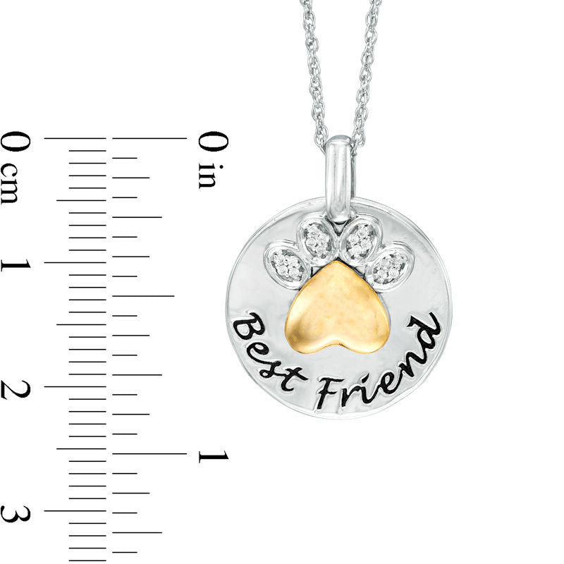 0.05 CT. T.W. Natural Diamond Paw Print "Best Friend" Pendant in Sterling Silver and 10K Yellow Gold