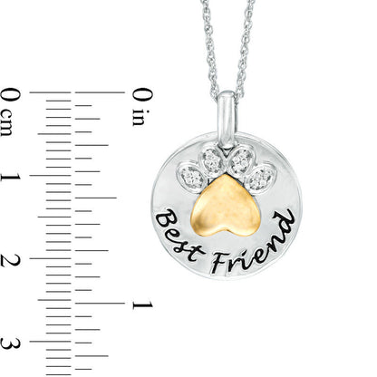 0.05 CT. T.W. Natural Diamond Paw Print "Best Friend" Pendant in Sterling Silver and 10K Yellow Gold