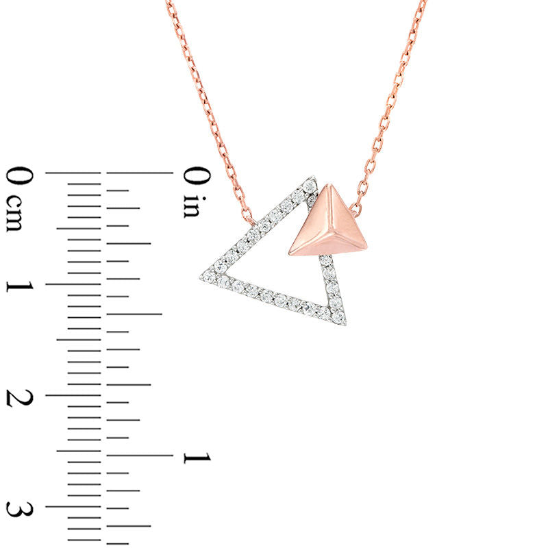 0.2 CT. T.W. Natural Diamond Double Triangle Necklace in 10K White Gold with Rose Rhodium