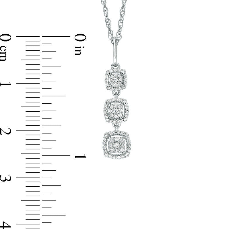 0.2 CT. T.W. Composite Natural Diamond Vertical Three Stone Square Frame Pendant in 10K White Gold