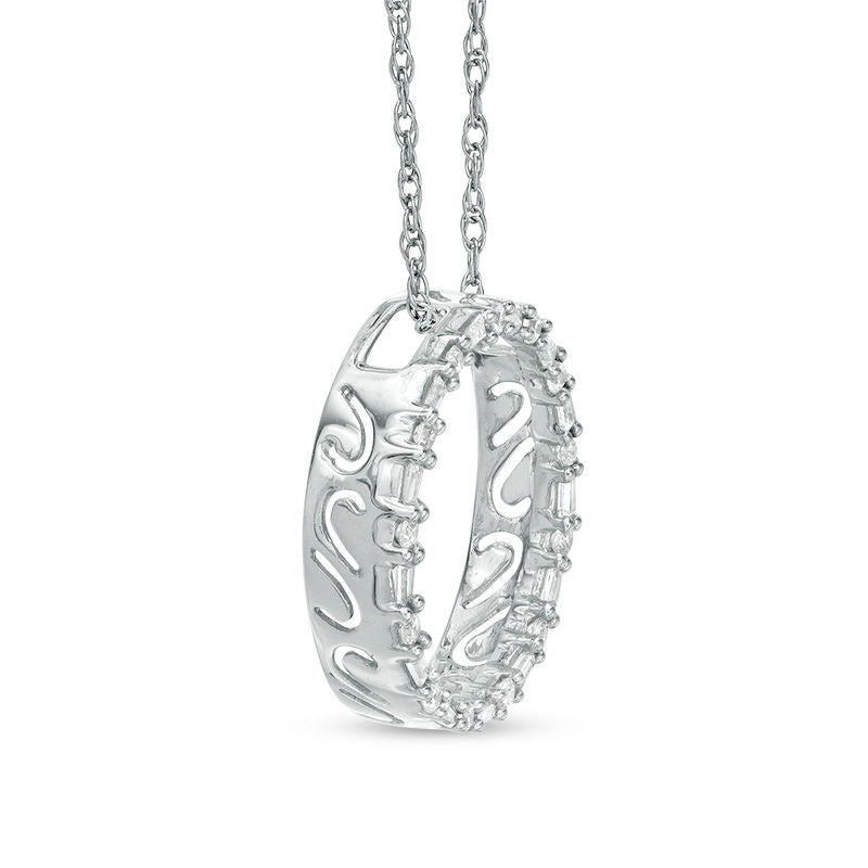 0.25 CT. T.W. Baguette and Round Natural Diamond Alternating Open Circle Pendant in 10K White Gold