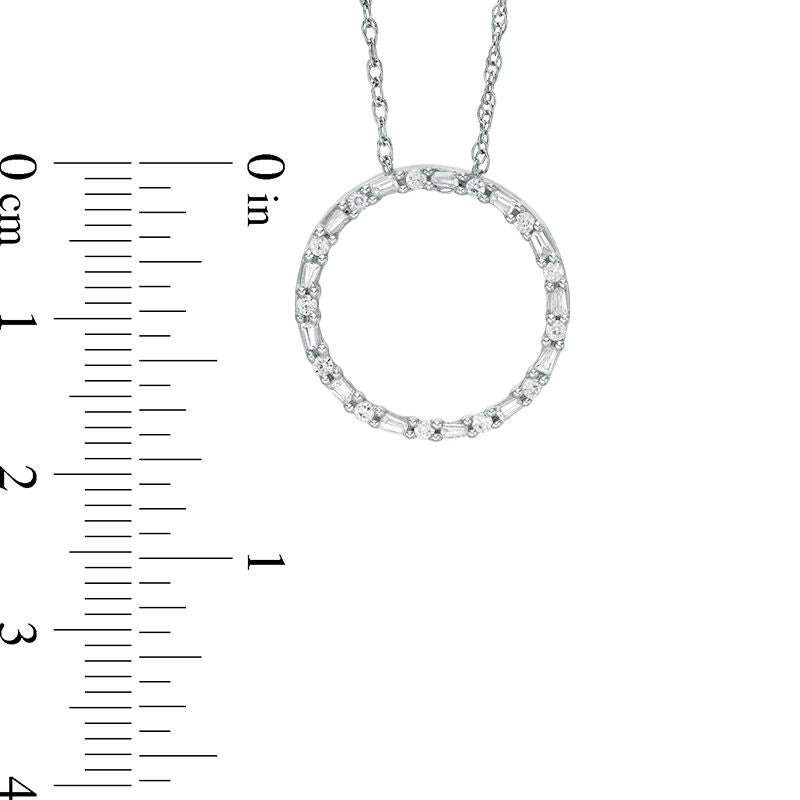 0.25 CT. T.W. Baguette and Round Natural Diamond Alternating Open Circle Pendant in 10K White Gold