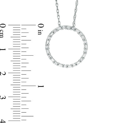 0.25 CT. T.W. Baguette and Round Natural Diamond Alternating Open Circle Pendant in 10K White Gold