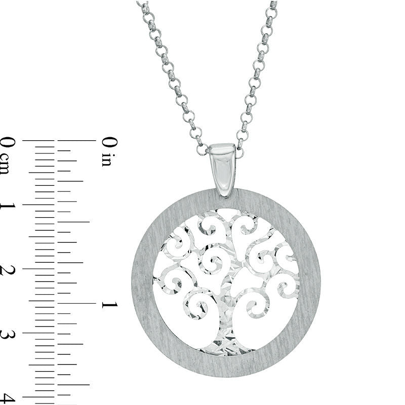 Natural Diamond-Cut Tree of Life Pendant in Sterling Silver