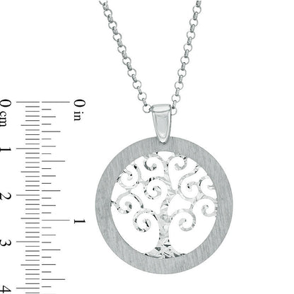 Natural Diamond-Cut Tree of Life Pendant in Sterling Silver