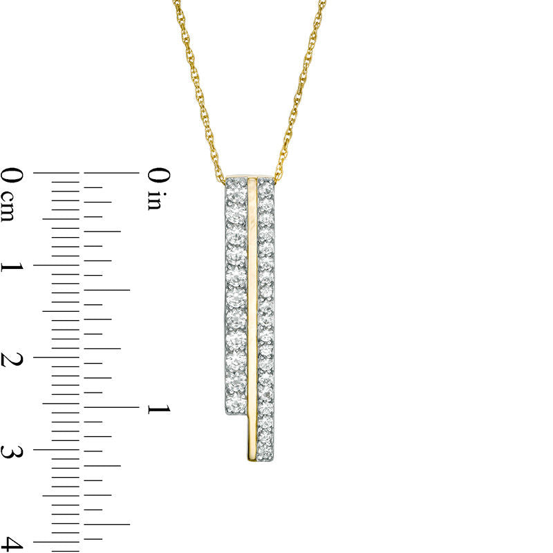 Lab-Created White Sapphire Double Bar Pendant in 10K Yellow Gold