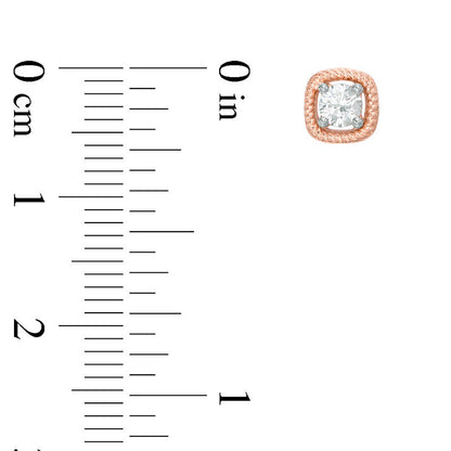 0.33 CT. T.W. Diamond Solitaire Cushion Twist Frame Stud Earrings in 10K Rose Gold
