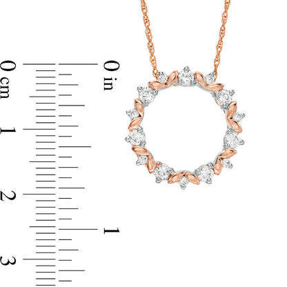 Lab-Created White Sapphire Leaf Motif Circle Pendant in 10K Rose Gold