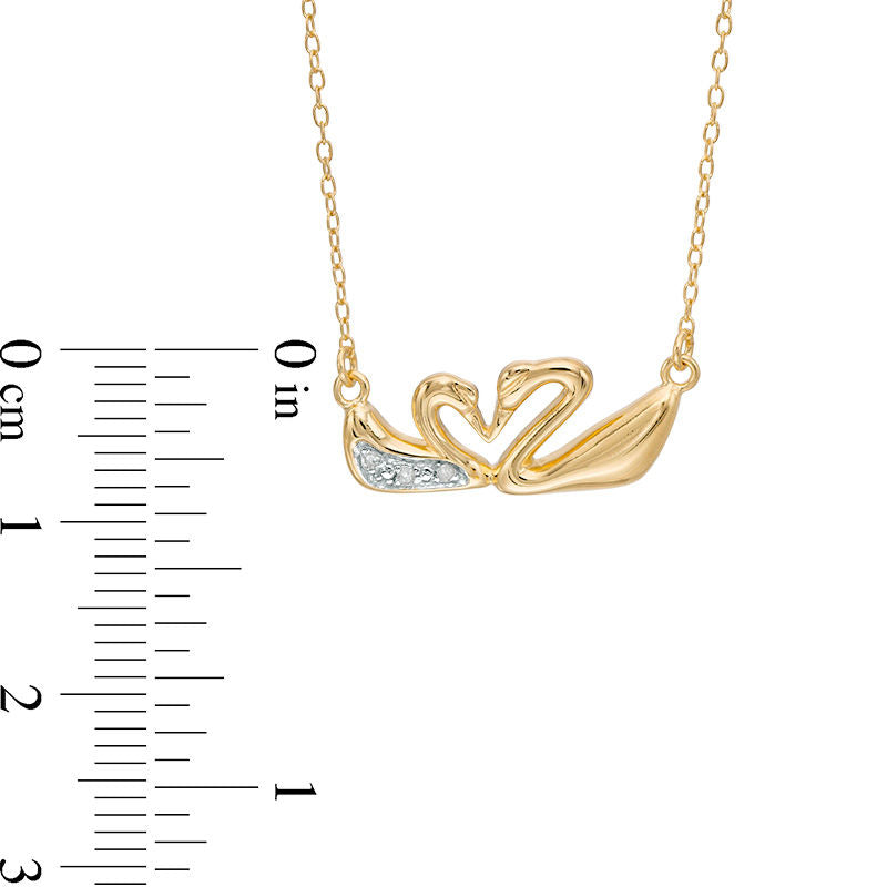 Natural Diamond Accent Kissing Swans Necklace in Sterling Silver with 18K Gold Plate