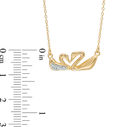Natural Diamond Accent Kissing Swans Necklace in Sterling Silver with 18K Gold Plate