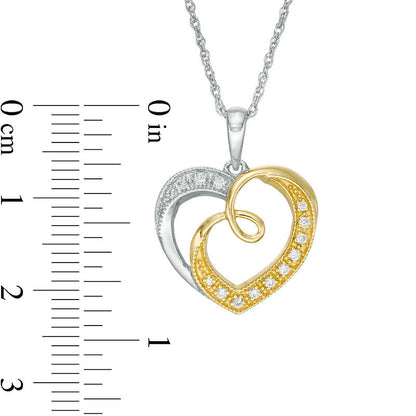 0.1 CT. T.W. Natural Diamond Swirl Double Heart Pendant in Sterling Silver with 14K Gold Plate