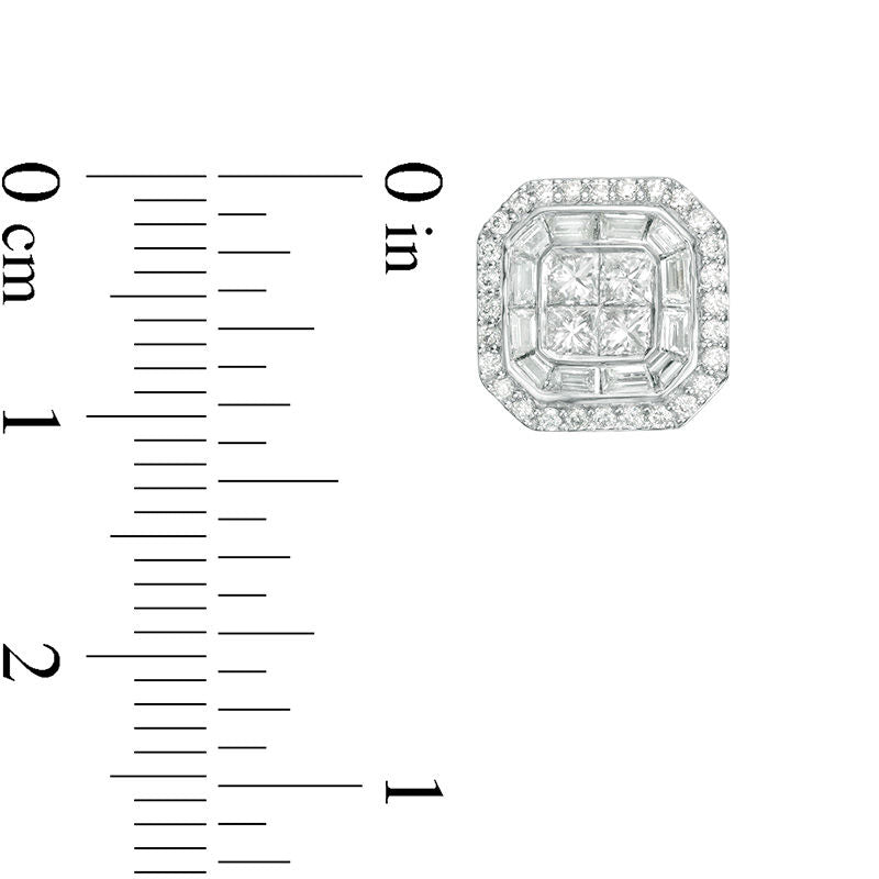 1.25 CT. T.W. Quad Princess-Cut Diamond Double Octagon Frame Stud Earrings in 14K White Gold