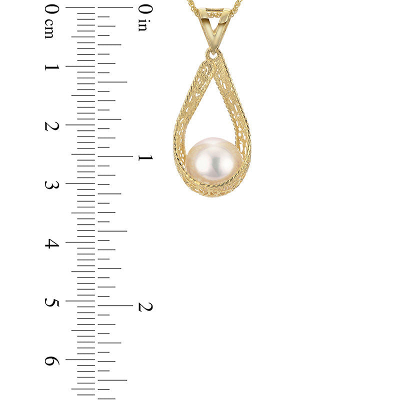 9.5 - 10.0mm Cultured Freshwater Pearl Teardrop Pendant in 14K Gold
