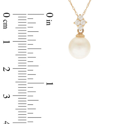8.0-8.5mm Cultured Freshwater Pearl and White Topaz Pendant in 14K Gold
