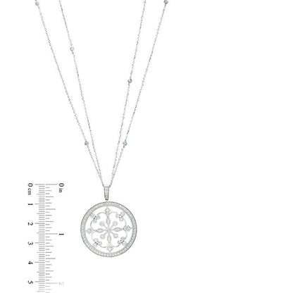 1 CT. T.W. Natural Diamond Filigree Antique Vintage-Style Medallion Pendant in 14K White Gold