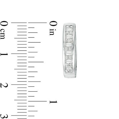 1 CT. T.W. Princess-Cut and Baguette Diamond Alternating Hoop Earrings in 10K White Gold