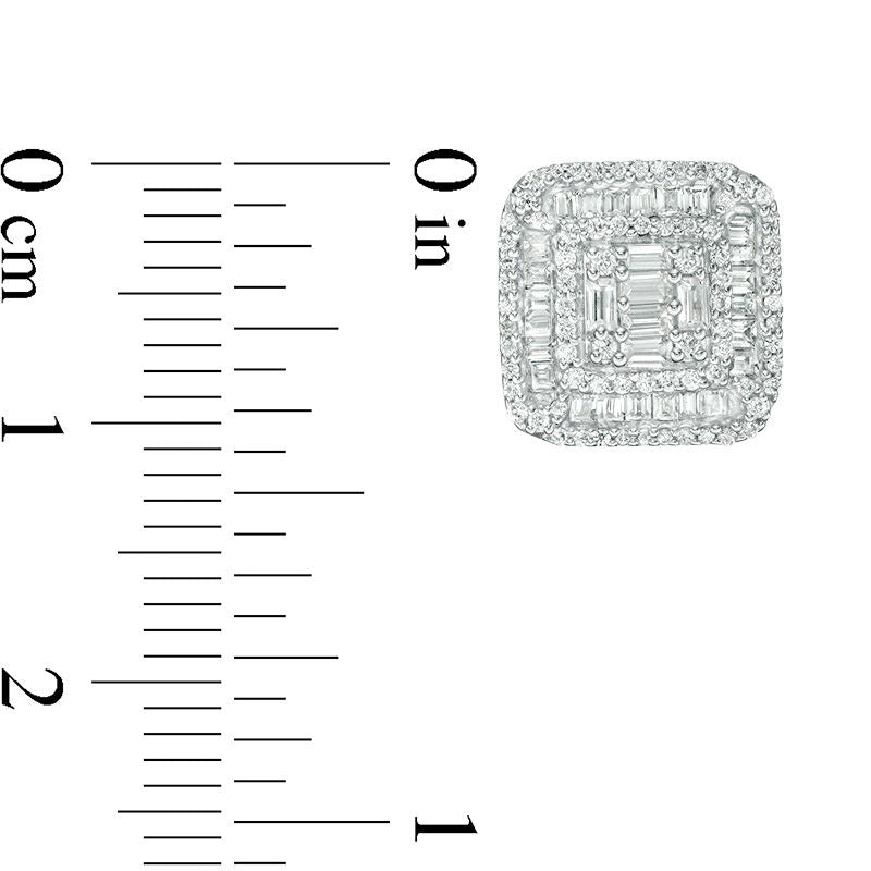 1 CT. T.W. Composite Diamond Cushion Frame Stud Earrings in 14K White Gold