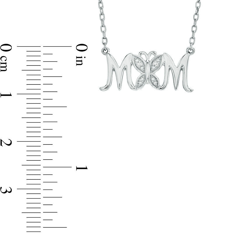 Natural Diamond Accent Butterfly "MOM" Necklace in Sterling Silver - 16"