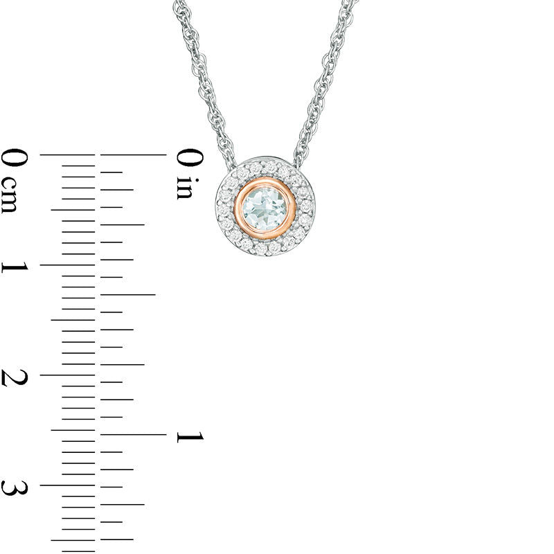 Aquamarine and 0.1 CT. T.W. Natural Diamond Frame Pendant in Sterling Silver and 10K Rose Gold