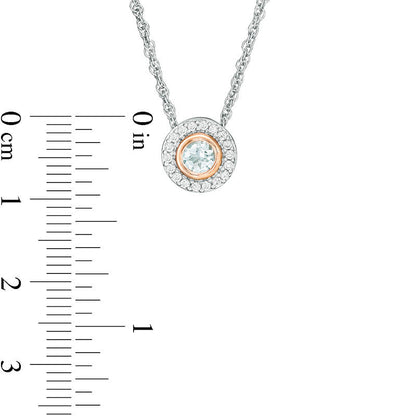 Aquamarine and 0.1 CT. T.W. Natural Diamond Frame Pendant in Sterling Silver and 10K Rose Gold