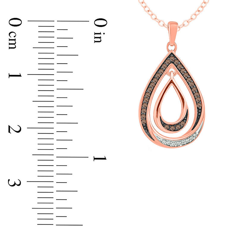 0.17 CT. T.W. Champagne and White Natural Diamond Double Pear-Shaped Pendant in 10K Rose Gold