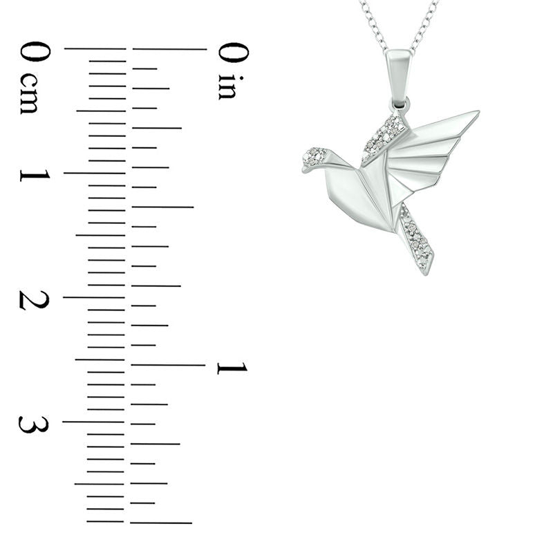 Natural Diamond Accent Origami Bird Pendant in Sterling Silver