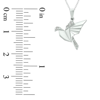 Natural Diamond Accent Origami Bird Pendant in Sterling Silver