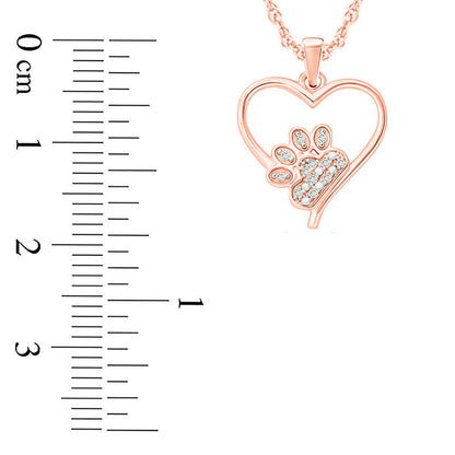 Natural Diamond Accent Paw Print Heart Pendant in Sterling Silver with 14K Rose Gold Plate