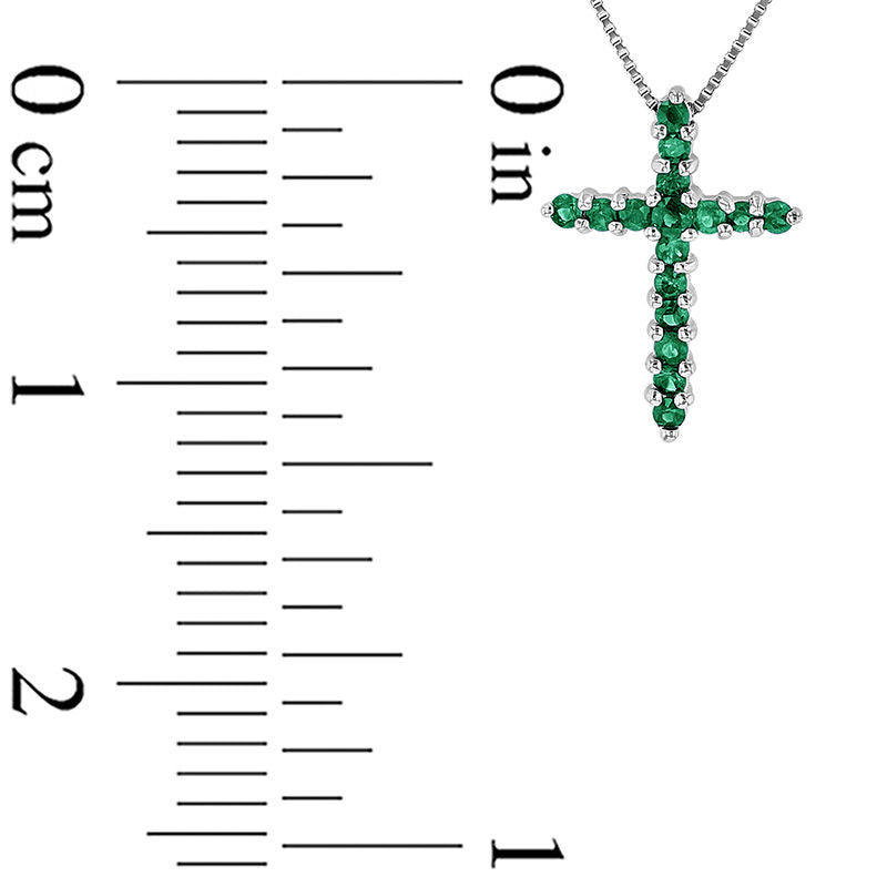 Emerald Cross Pendant in 14K White Gold