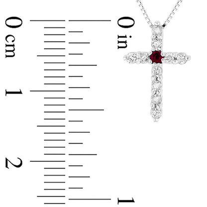 Ruby and 0.17 CT. T.W. Natural Diamond Cross Pendant in 14K White Gold