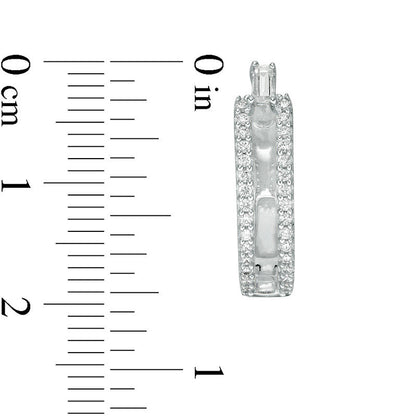 0.5 CT. T.W. Baguette and Round Diamond Double Row Split Hoop Earrings in 10K White Gold