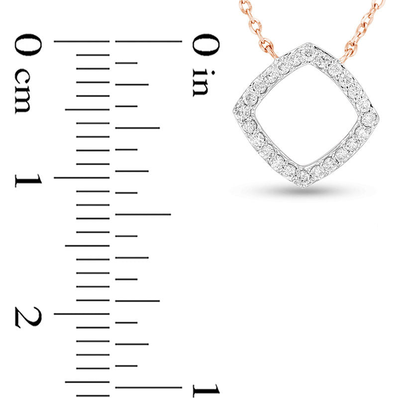 0.13 CT. T.W. Natural Diamond Tilted Square Outline Necklace in 14K Rose Gold