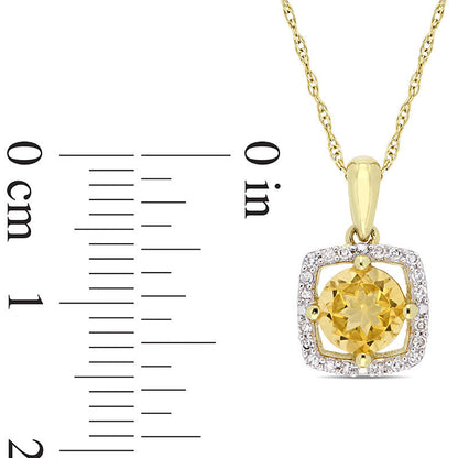 6.0mm Citrine and 0.1 CT. T.W. Natural Diamond Cushion Frame Pendant in 10K Yellow Gold - 17"