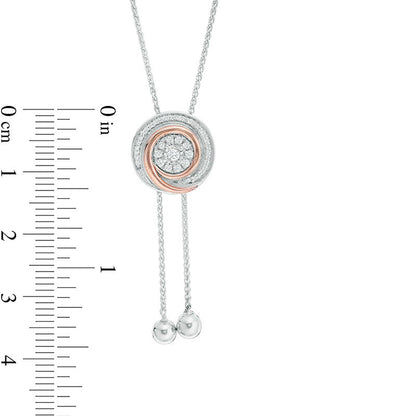 0.17 CT. T.W. Natural Diamond Swirl Lariat Necklace in Sterling Silver and 10K Rose Gold - 26"
