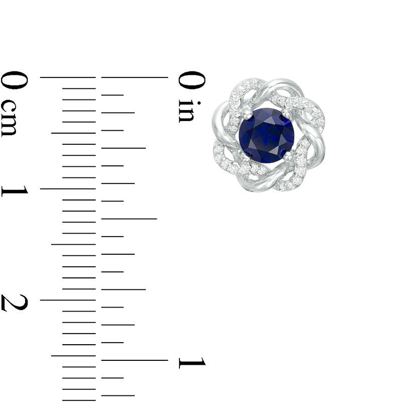 5.0mm Lab-Created Blue Sapphire and 0.17 CT. T.W. Diamond Loose Braided Frame Stud Earrings in 10K White Gold