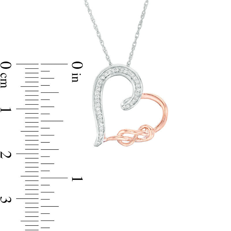 0.07 CT. T.W. Natural Diamond Infinity Knot Tilted Heart Pendant in Sterling Silver and 10K Rose Gold