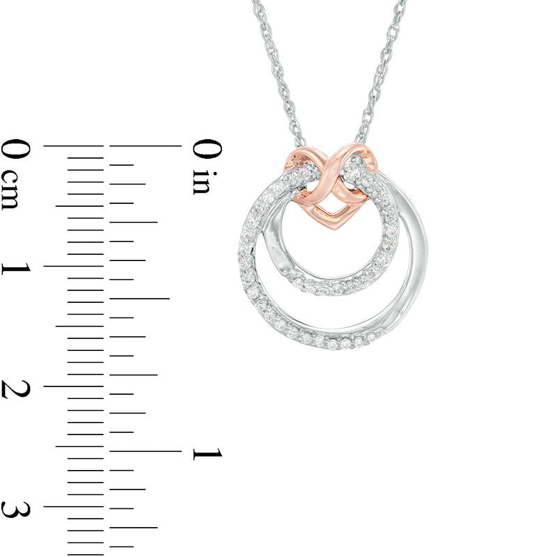0.2 CT. T.W. Natural Diamond Infinity Heart and Double Circle Pendant in Sterling Silver and 10K Rose Gold